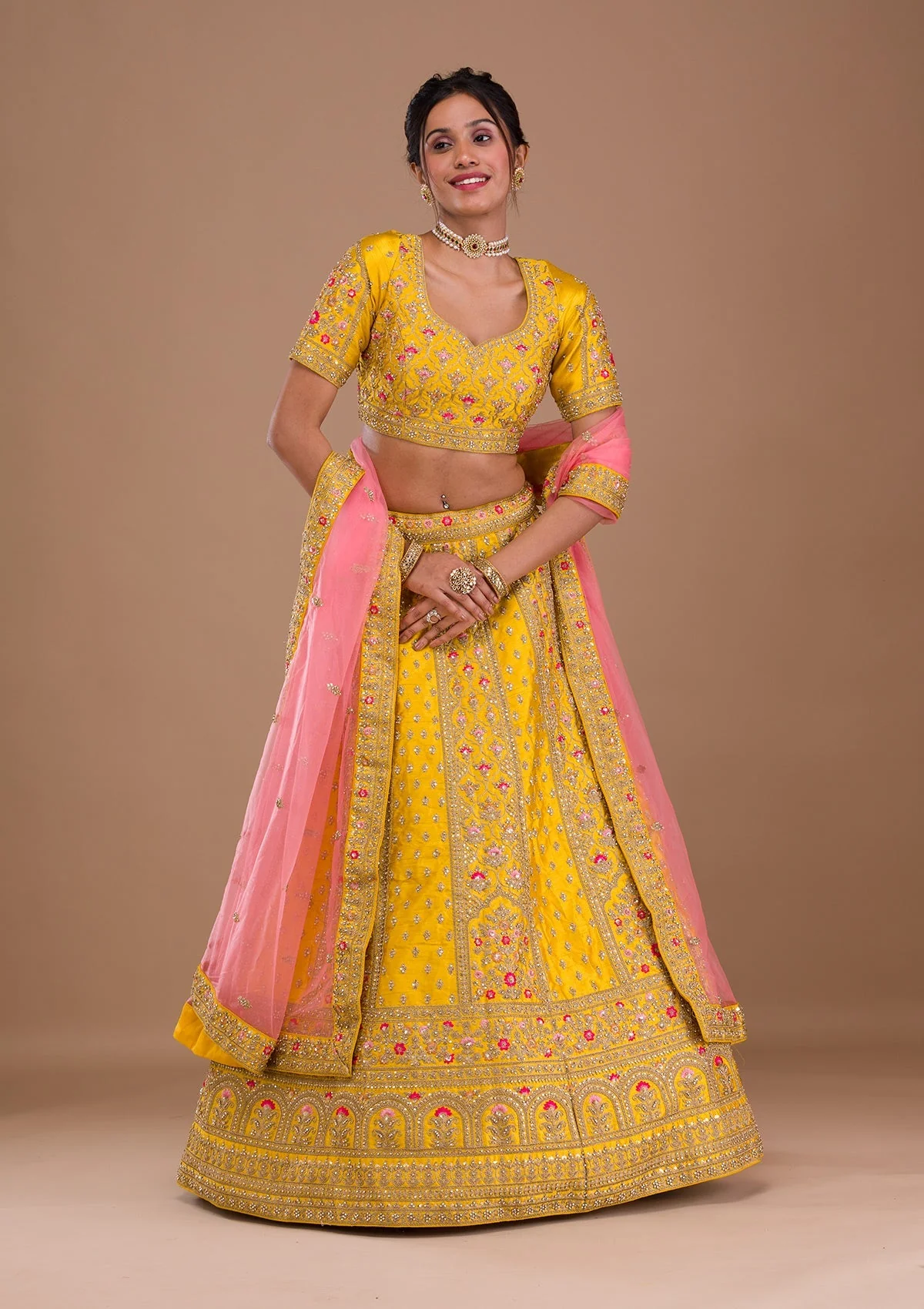 Zariwork Raw Silk Readymade Lehenga - Image 4
