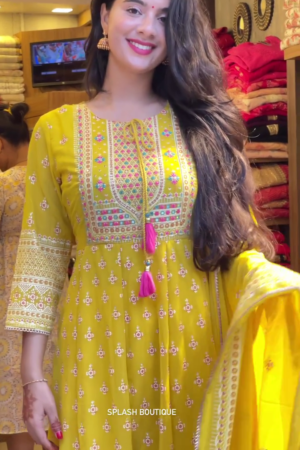 Latest Yellow Cotton Salwar Suit For Festival