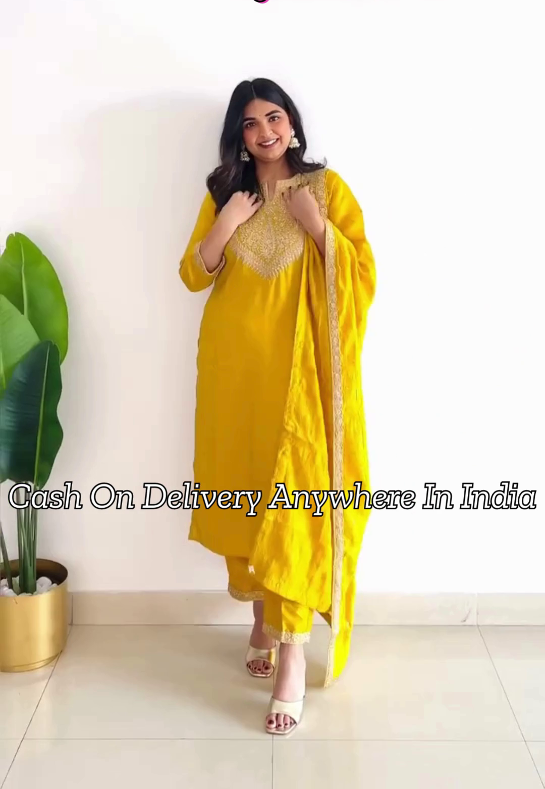 Yellow Ethnic Motifs Embroidered Panelled Kurta With Trousers & Dupatta