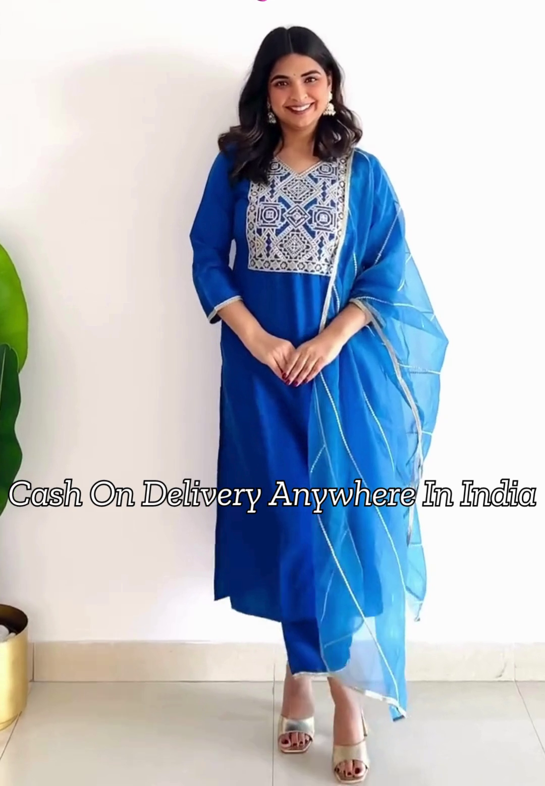 Skyblue Ethnic Motifs Embroidered Panelled Kurta With Trousers & Dupatta