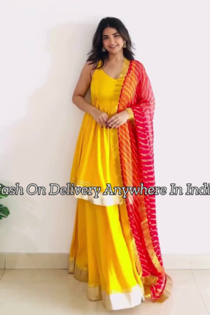 Women Pleated Gotta Patti Kurta with Skirt & With Dupatta