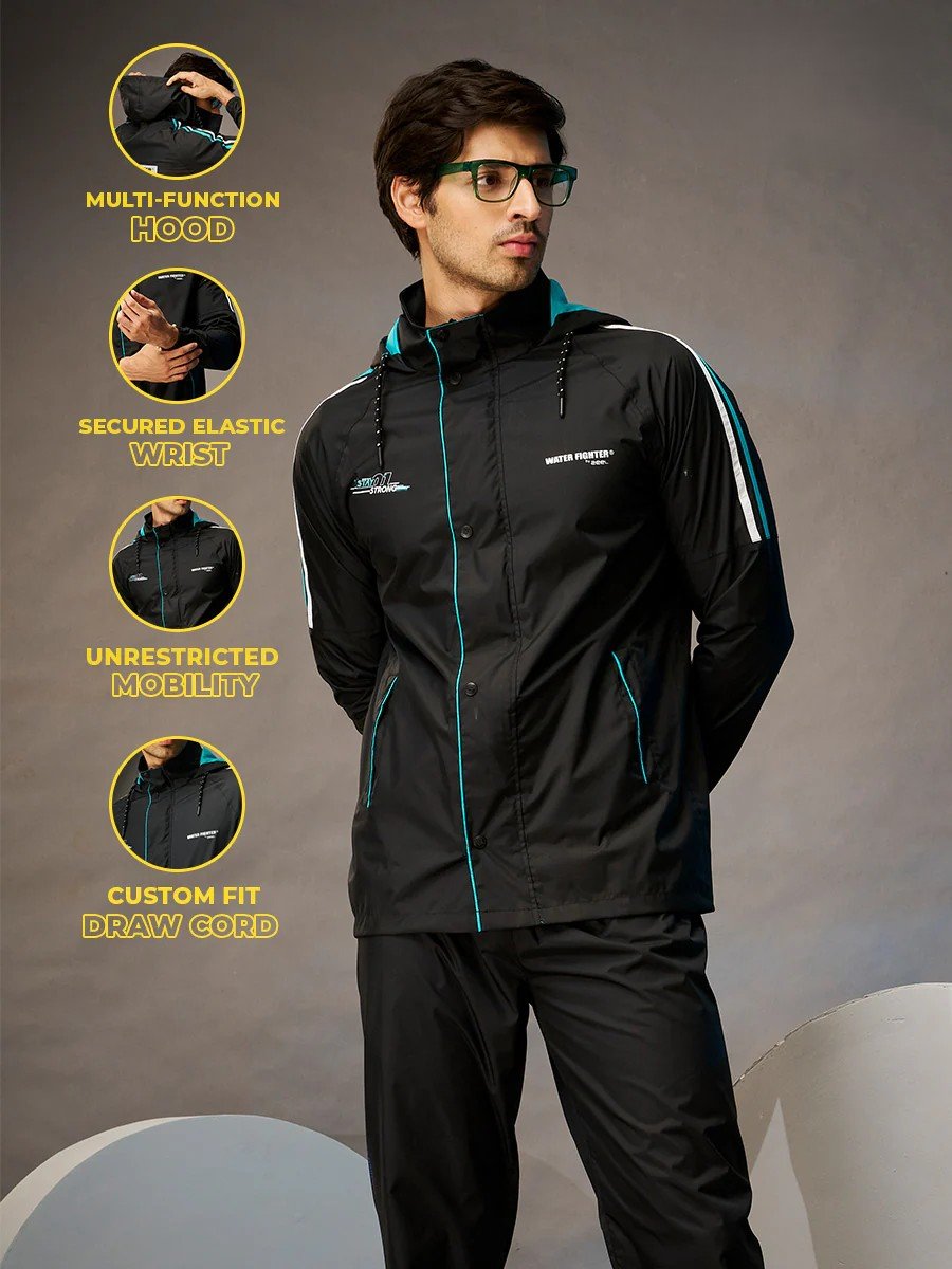 Midnight Black & Green Rainwear Set