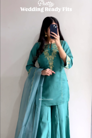 Womenâs Green Viscose Chanderi Embroidered Ethnic Straight Kurta Set with Dupatta