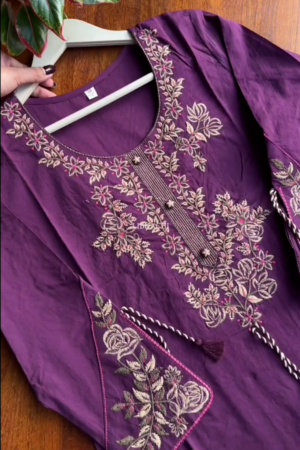 Burgundy Embellished Cotton Blend Straight Suit Set With Dupatta