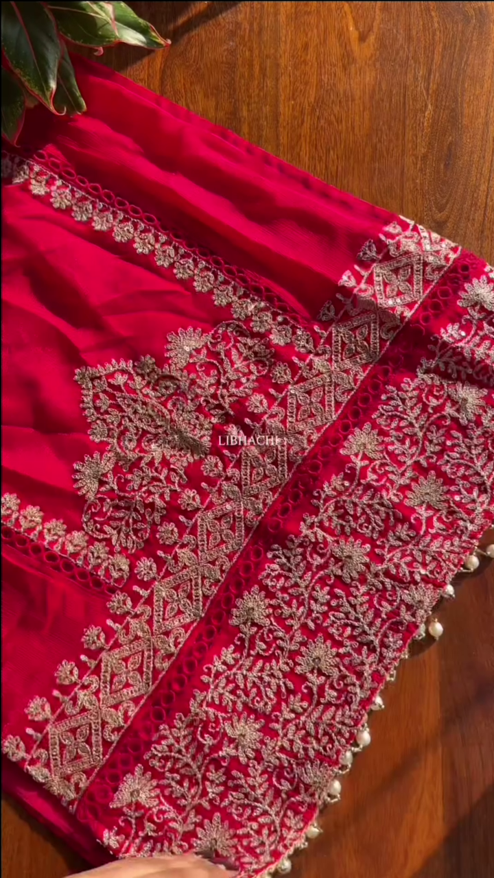 Dark Pink Chinon Heavy embroidered & Pearl Work Straight Suit with Beautiful Duppata - Image 5