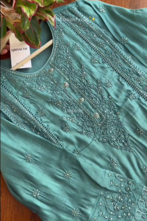 Blue Threadwork Cotton Readymade Salwar Suit