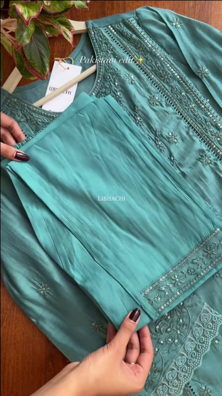 Blue Threadwork Cotton Readymade Salwar Suit - Image 3