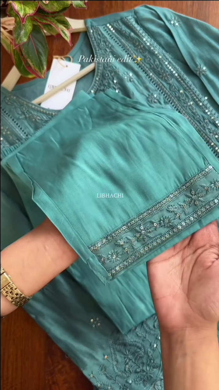 Blue Threadwork Cotton Readymade Salwar Suit - Image 4