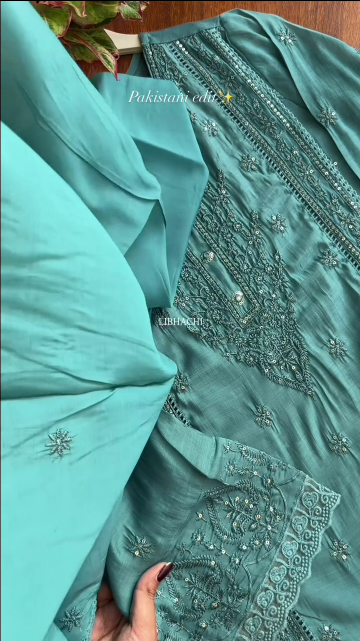 Blue Threadwork Cotton Readymade Salwar Suit - Image 5