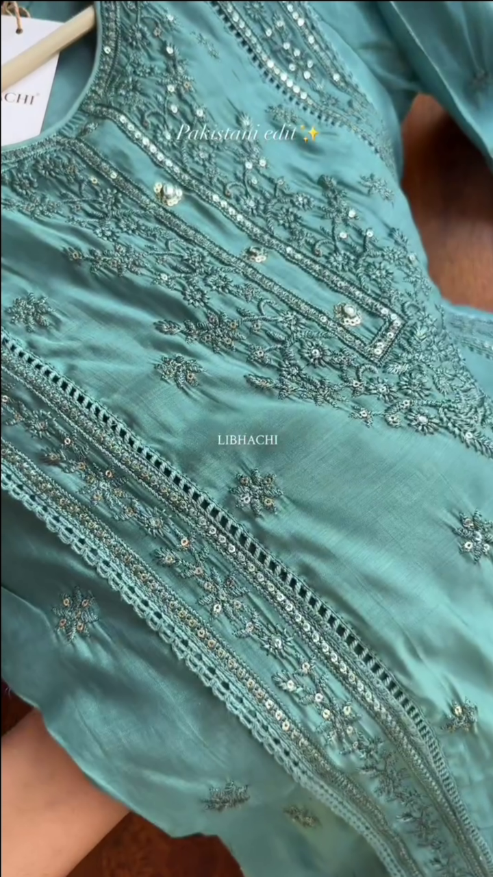 Blue Threadwork Cotton Readymade Salwar Suit - Image 6