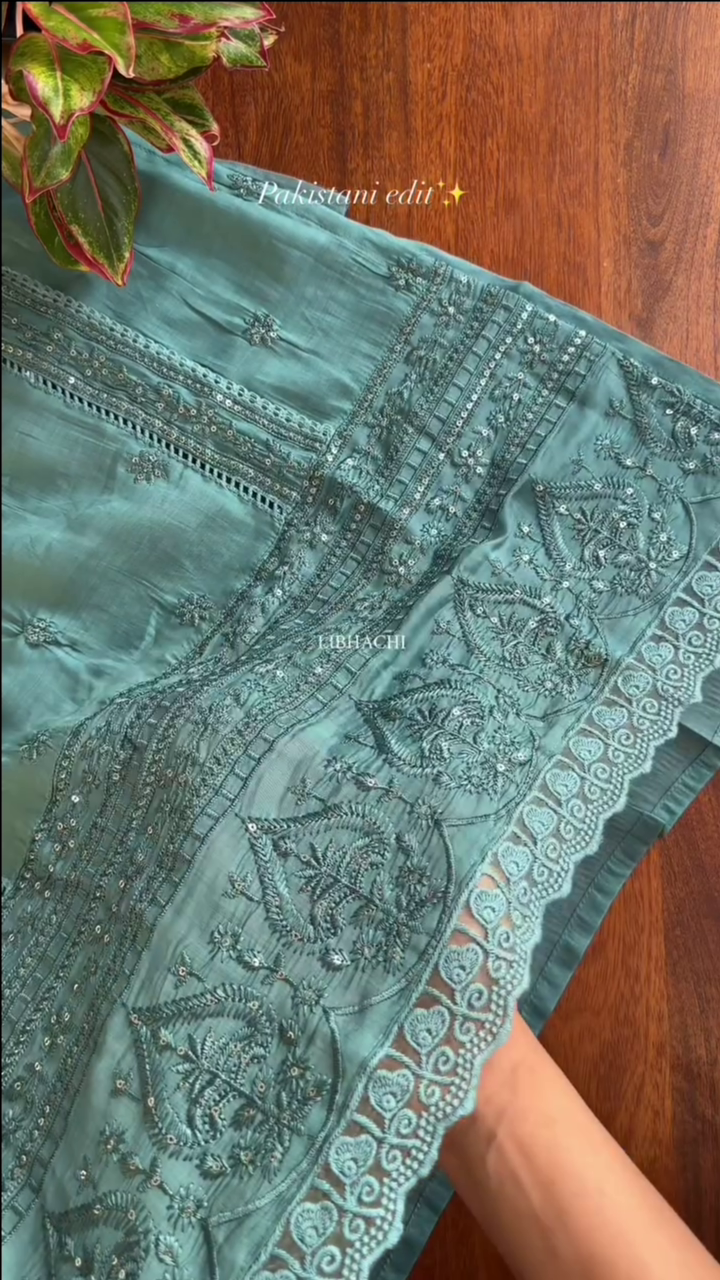 Blue Threadwork Cotton Readymade Salwar Suit - Image 7