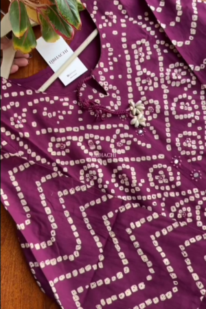 Women Purple & White Bandhani Printed Pure Cotton Kurta,Bottom and Dupatta