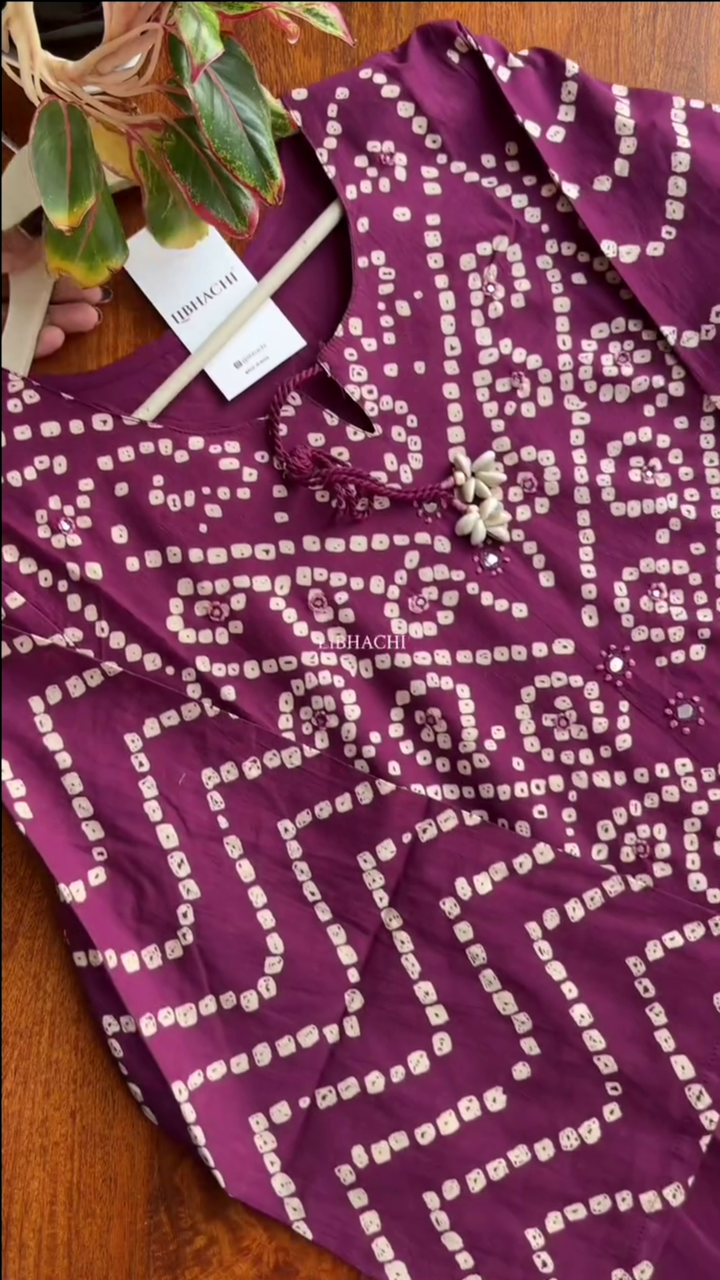 Women Purple & White Bandhani Printed Pure Cotton Kurta,Bottom and Dupatta