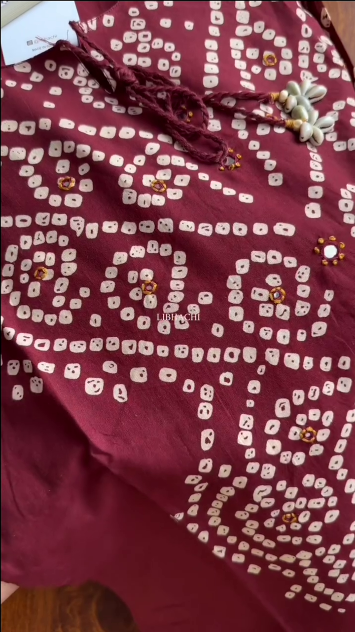 Women Red & White Bandhani Printed Pure Cotton Kurta,Bottom and Dupatta - Image 4