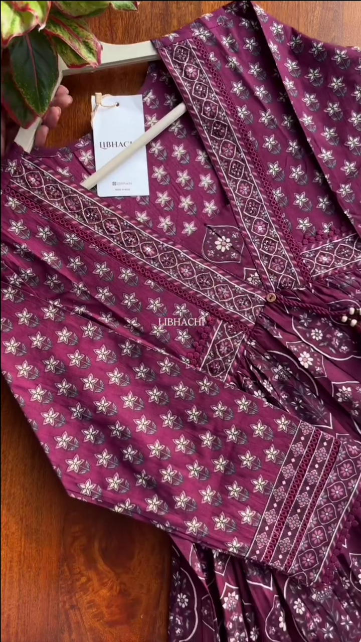 Women Maroon Embroidered Work Pure Cotton Kurta With Trousers